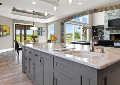 kitchen with gray island bar